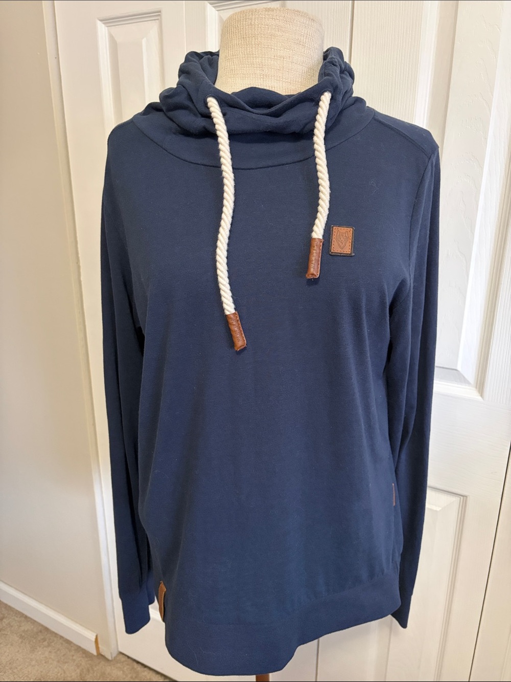 Naketano Brave New World Navy Cowl Neck Rope Drawstring Hoodie Size Medium